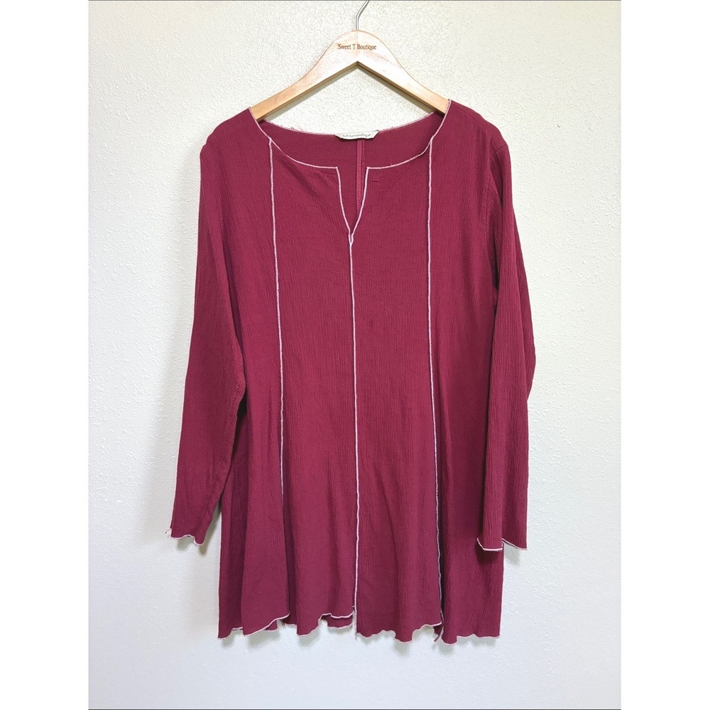 Soft Surroundings Large Burgundy Contrast Exposed Seams Tunic Top Lagenlook